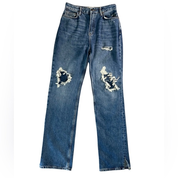 We The Free FP Indigo My Own Lane Distressed Straight Leg Jeans Women’s Size 29 - Picture 1 of 14